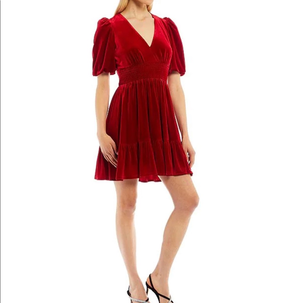 Antonio Melani
Thelma Short Bubble Sleeve V-Neck Smocked Waist Velvet Dress🍒🍒 - Picture 1 of 2